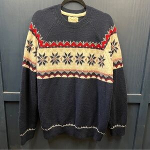 FAT FACE NAVY FAIR ISLE CREW NECK JUMPER - SIZE: X LARGE